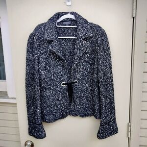 Classiques Entier Knit Tie Front Blazer-style Sweater Black and White Medium